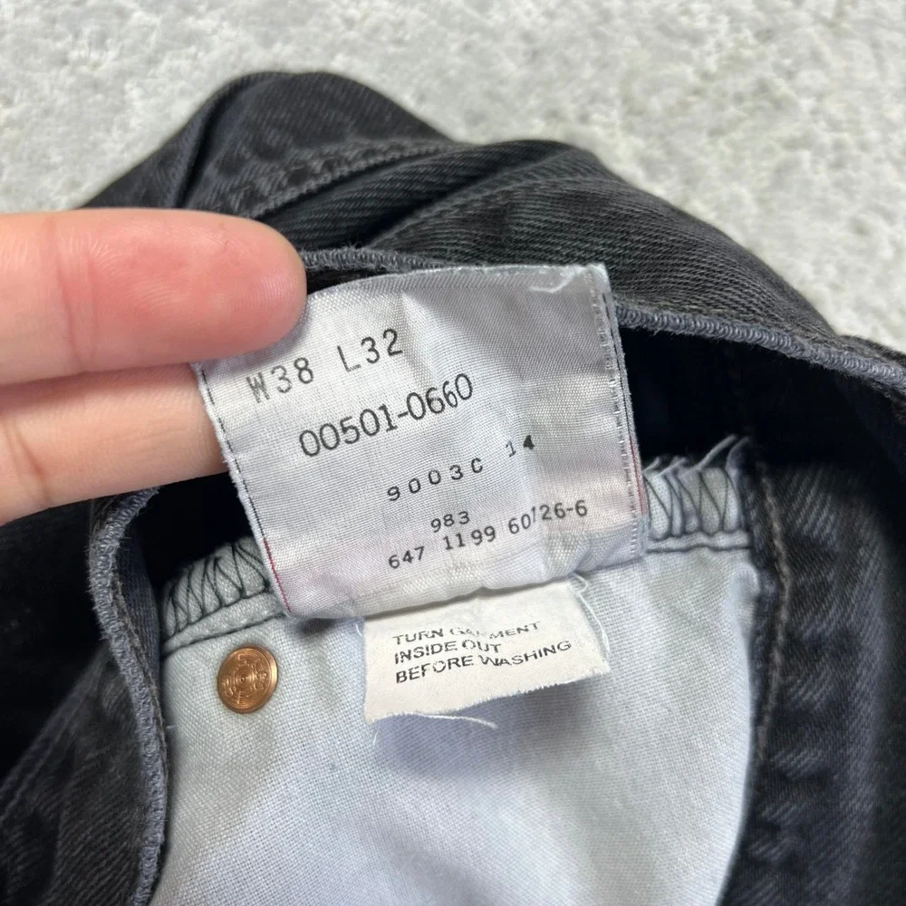 VINTAGE 90 Levis 501 Jeans 38x32 Black Straight Leg Button Fly 36x30 Act. Mexico